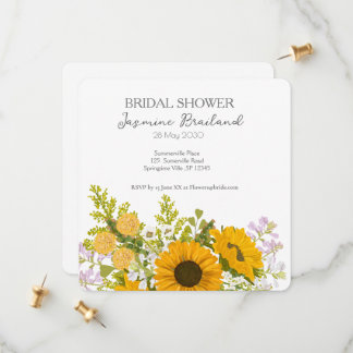 Yellow Modern Sunflowers Bouquet Bridal Shower Save The Date