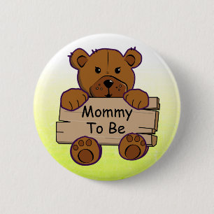 Yellow Mommy to be Teddy Bear Baby Dusche Button