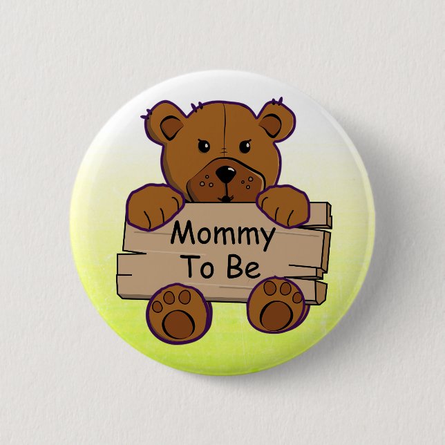 Yellow Mommy to be Teddy Bear Baby Dusche Button (Vorderseite)