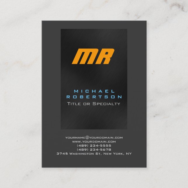 Yellow Monogram Grau Blue Chubby Business Card Visitenkarte (Vorderseite)
