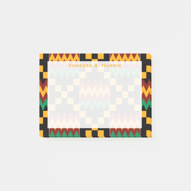 Yellow Monogram Kwanzaa Black Red Kente Tuch Post-it Klebezettel (Vorderseite)