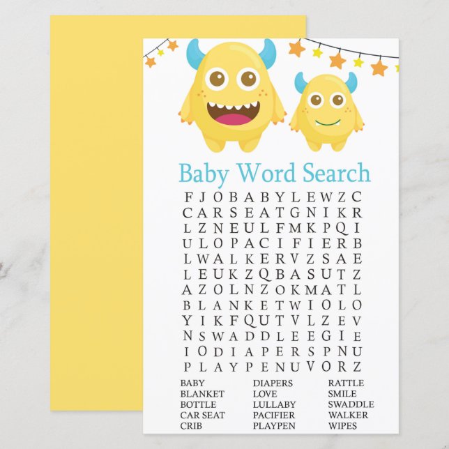 Yellow Monster Baby Shooter Word Search Game (Vorne/Hinten)