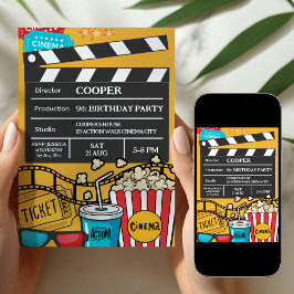 Yellow Movie Night Birthday Party For Boys Einladung
