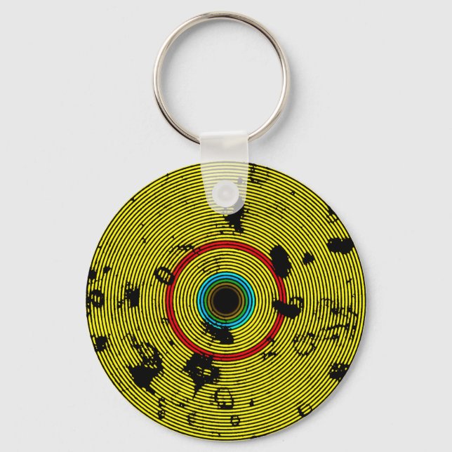 YELLOW Multicolor Vinyl Disk Textur Muster Schlüsselanhänger (Vorderseite)
