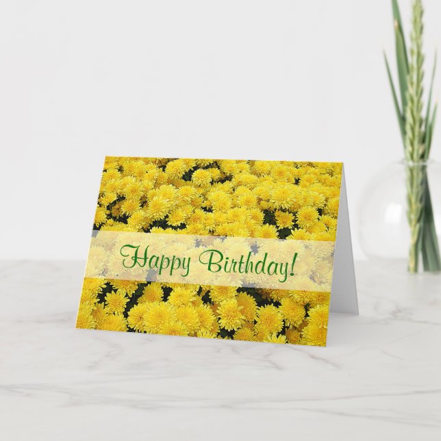 Yellow Mums Happy Birthday Card Karte (Vorderseite)