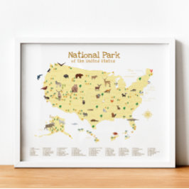 Yellow National Park Map Woodland Kinderzimmer Pri Poster