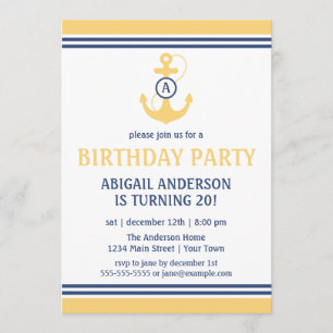 Yellow Nautical Birthday Party Einladung mit Ancho