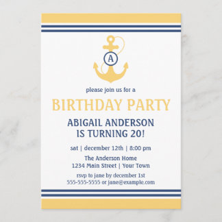 Yellow Nautical Birthday Party Einladung mit Ancho