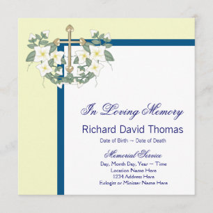 Yellow Navy Blue Cross in Love Memory Memorial Einladung