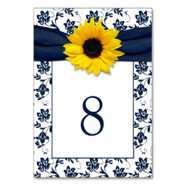Yellow Navy Blue Damask Sonnenblume Ribbon Hochzei Tischnummer