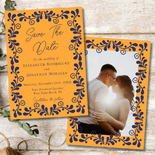 Yellow Navy Blue Mexican Fiesta Talavera Foto Save The Date