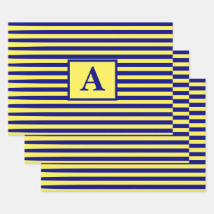Yellow Navy Blue Naugram Monogram Christmas Geschenkpapier Set