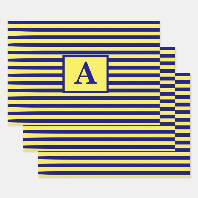 Yellow Navy Blue Naugram Monogram Christmas Geschenkpapier Set (Set)
