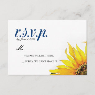 Yellow Navy Blue Sunflower RSVP Card Karte