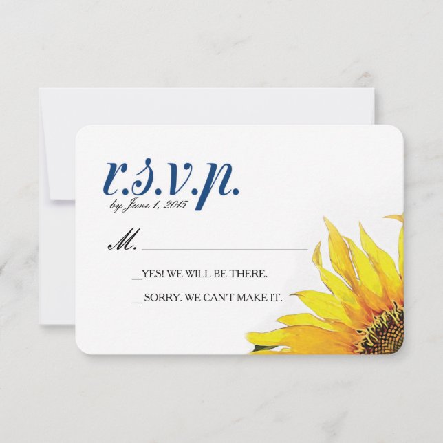Yellow Navy Blue Sunflower RSVP Card Karte (Vorderseite)