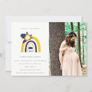 Yellow Navy Flora Rainbow Foto Kinderdusche Einlad Dankeskarte