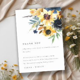 Yellow Navy Sonnenblumen Hochzeit von Aquarellblum Dankeskarte