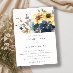 Yellow Navy Sonnenblumen Hochzeit von Aquarellblum Einladung