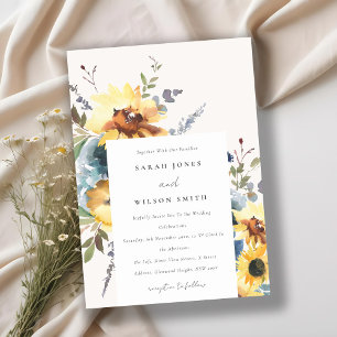 Yellow Navy Sonnenblumen Hochzeit von Aquarellblum Einladung