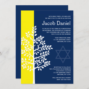 Yellow Navy Tree Bar Mitzvah Einladungen