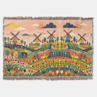 Yellow Navy Windmill Blanket - Tulip Field Decke