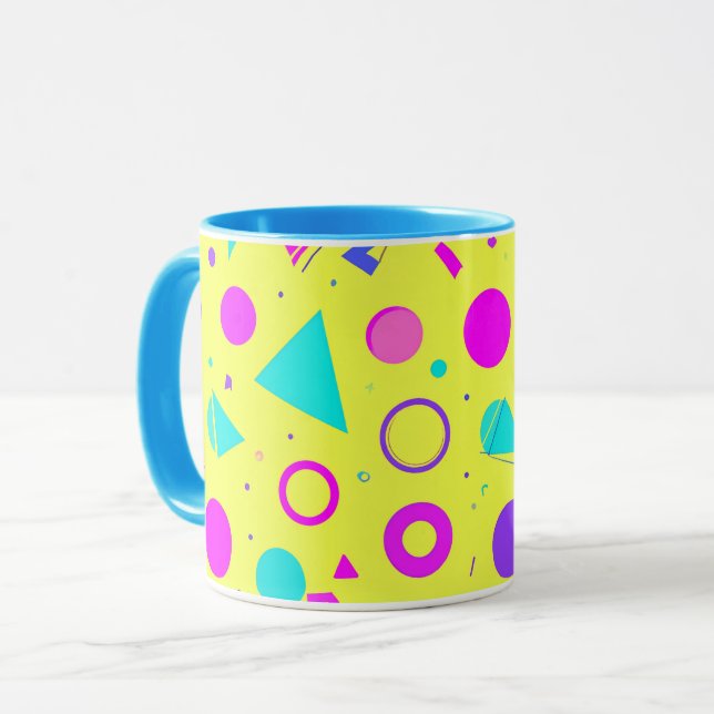 Yellow Neon Memphis Geometric 80s Design Tasse (Vorderseite Links)