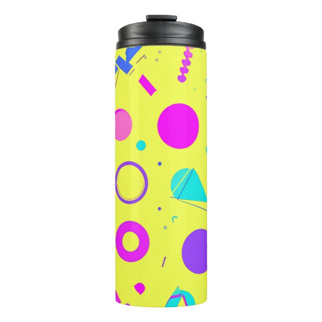 Yellow Neon Memphis Geometric 80s Design Thermosbecher (Vorderseite)