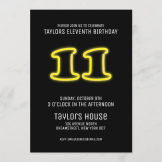 Yellow Neon Sign 11. Trendy Birthday Party Einladung