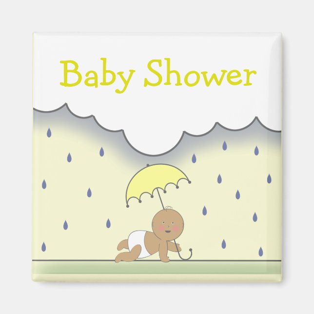 Yellow Neutral Baby Shower Magnet - Regen & Regens (Vorne)