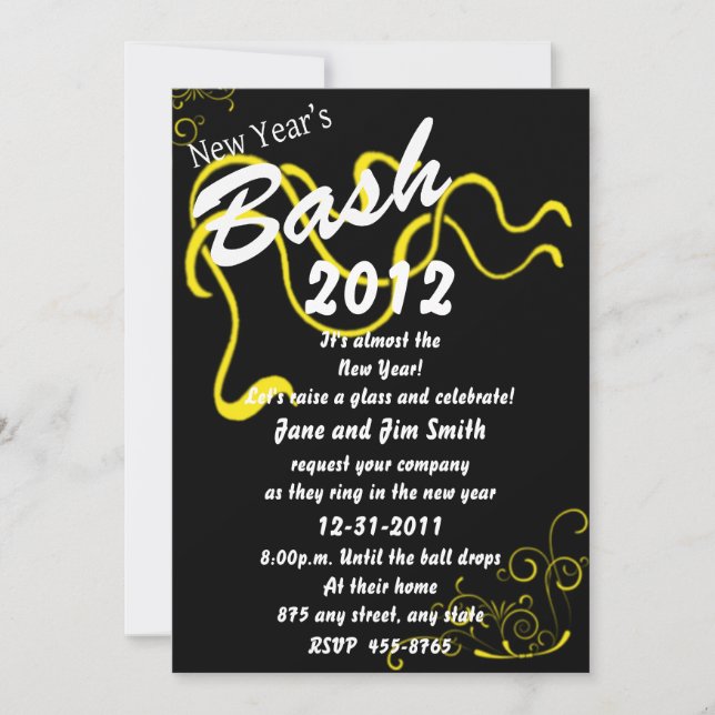 Yellow New Year's Bash-Einladung Einladung (Vorderseite)