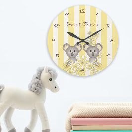 Yellow Niedlich Baby Koala Twin Kinderzimmer / Kin Große Wanduhr