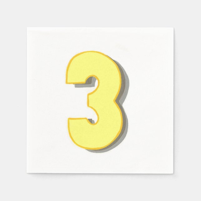 Yellow Number Three Birthday Celebration Napkins Serviette (Vorderseite)