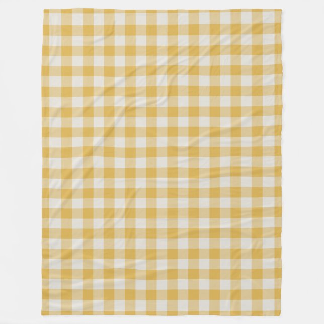 Yellow Ochre Gingham Karo Pattern Fleecedecke (Vorderseite)