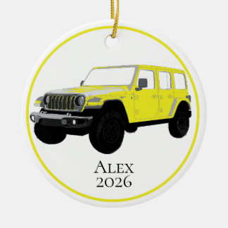 Yellow Off-Road Utility Vehicle 7 slot grille Keramik Ornament