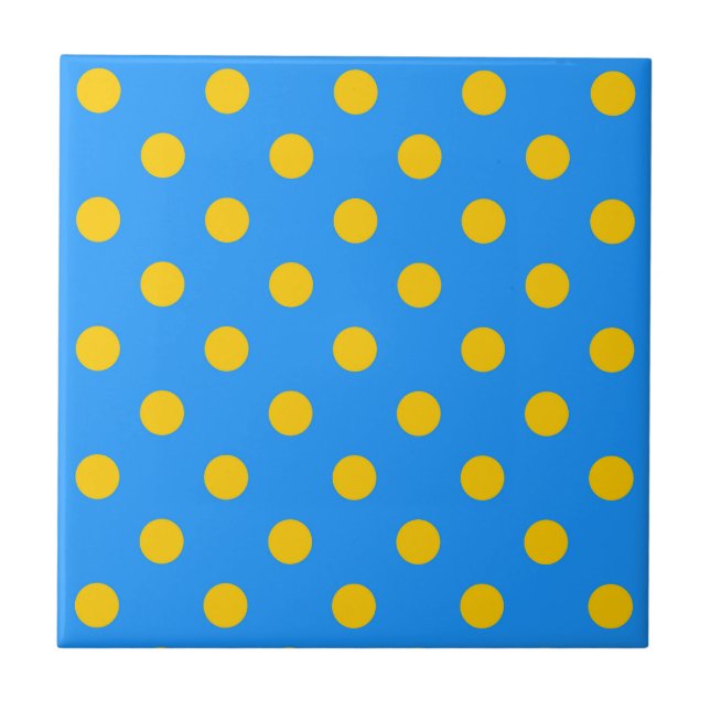 Yellow On Blue Polka Dots Pattern Design Fliese (Vorderseite)
