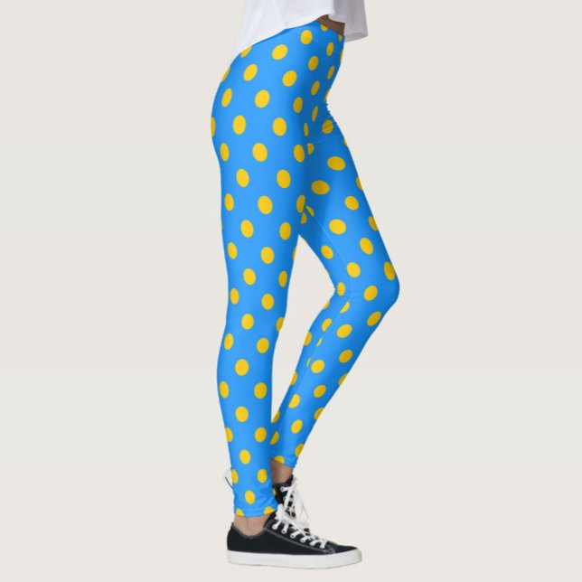 Yellow On Blue Polka Dots Pattern Design Leggings (Von Creator hochgeladen)
