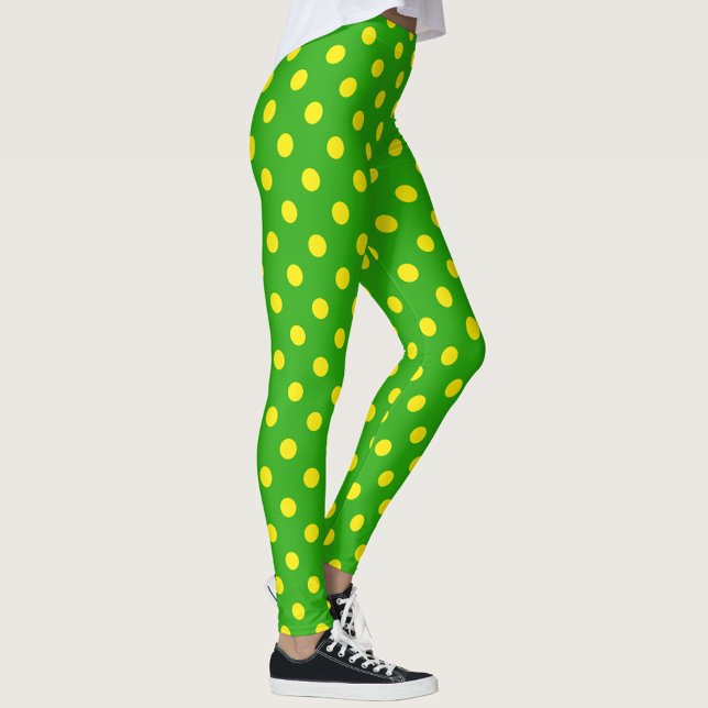 Yellow On Green Polka Dots Pattern Design  Leggings (Von Creator hochgeladen)