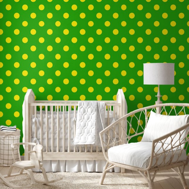 Yellow On Green Polka Dots Pattern Design  Tapete (Von Creator hochgeladen)