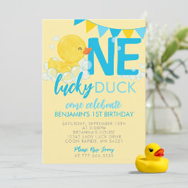 Yellow One Lucky Duck Watercolor 1. Geburtstag Einladung