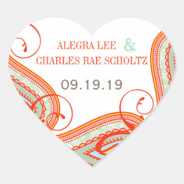 Yellow Orange Aqua Mint Persimmon Paisley Wedding Quadratischer Aufkleber