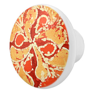 Yellow Orange Bali Batik Style Paisley Pattern Keramikknauf