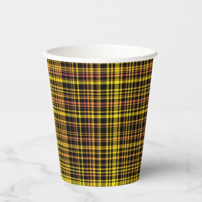 Yellow Orange Black Plaid Pattern Pappbecher (Vorderseite)