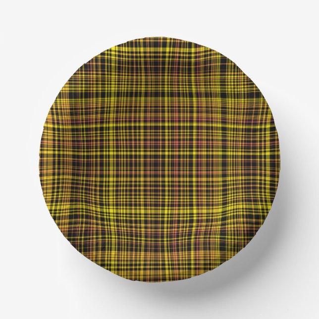 Yellow Orange Black Plaid Pattern Pappteller (Vorderseite)