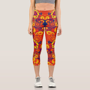 YELLOW ORANGE BLUME Peony, Rose Japanisches Blumen Capri Leggings