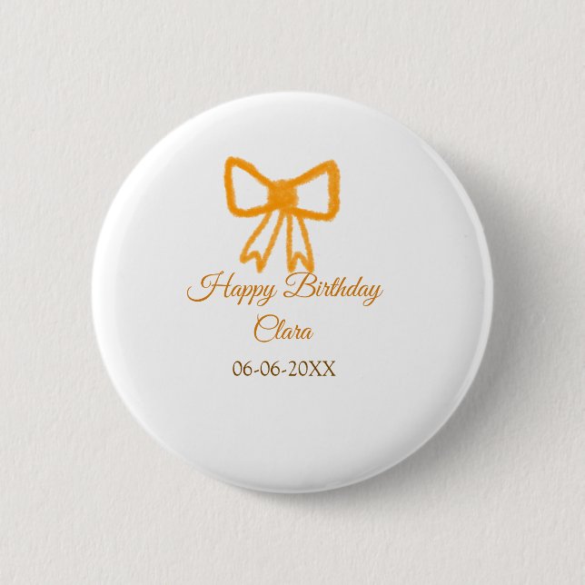 Yellow orange bow watercolor retro Happy Geburtsta Button (Vorderseite)