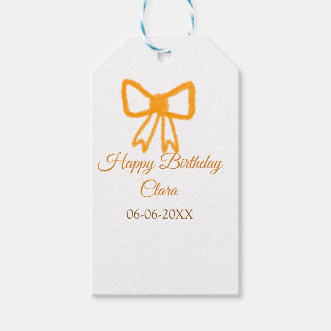 Yellow orange bow watercolor retro Happy Geburtsta Geschenkanhänger (Vorderseite)