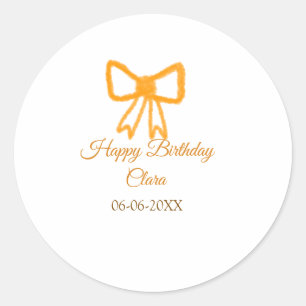 Yellow orange bow watercolor retro Happy Geburtsta Runder Aufkleber