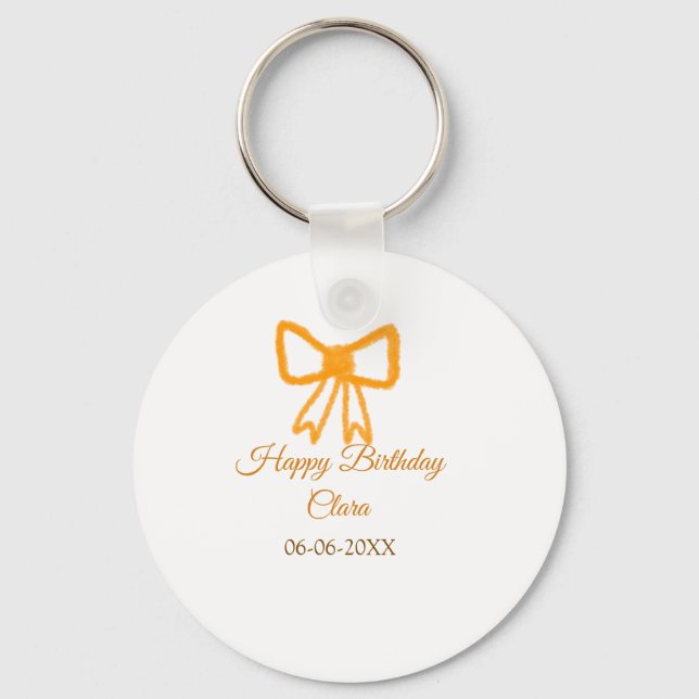 Yellow orange bow watercolor retro Happy Geburtsta Schlüsselanhänger (Vorderseite)