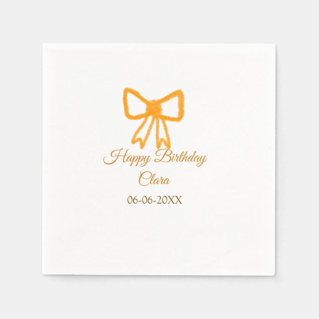 Yellow orange bow watercolor retro Happy Geburtsta Serviette (Vorderseite)