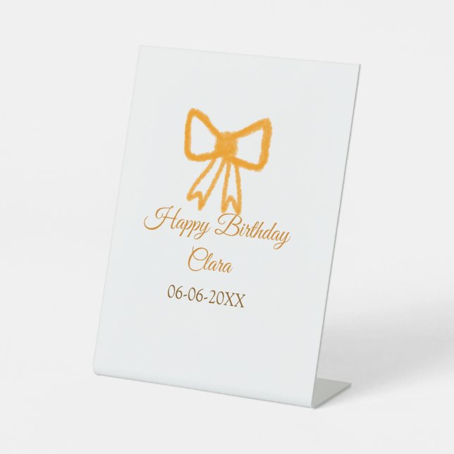 Yellow orange bow watercolor retro Happy Geburtsta Sockelschild (Vorderseite)